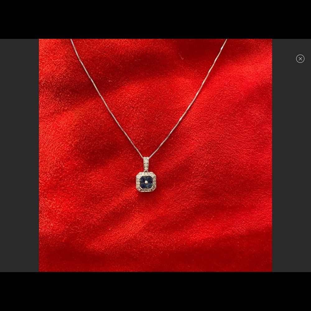 14kt white gold, sapphire and diamond necklace.